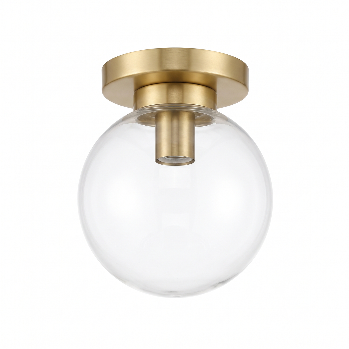 Glass Globe Flush Mount Light in Gold with Clear glass on white background