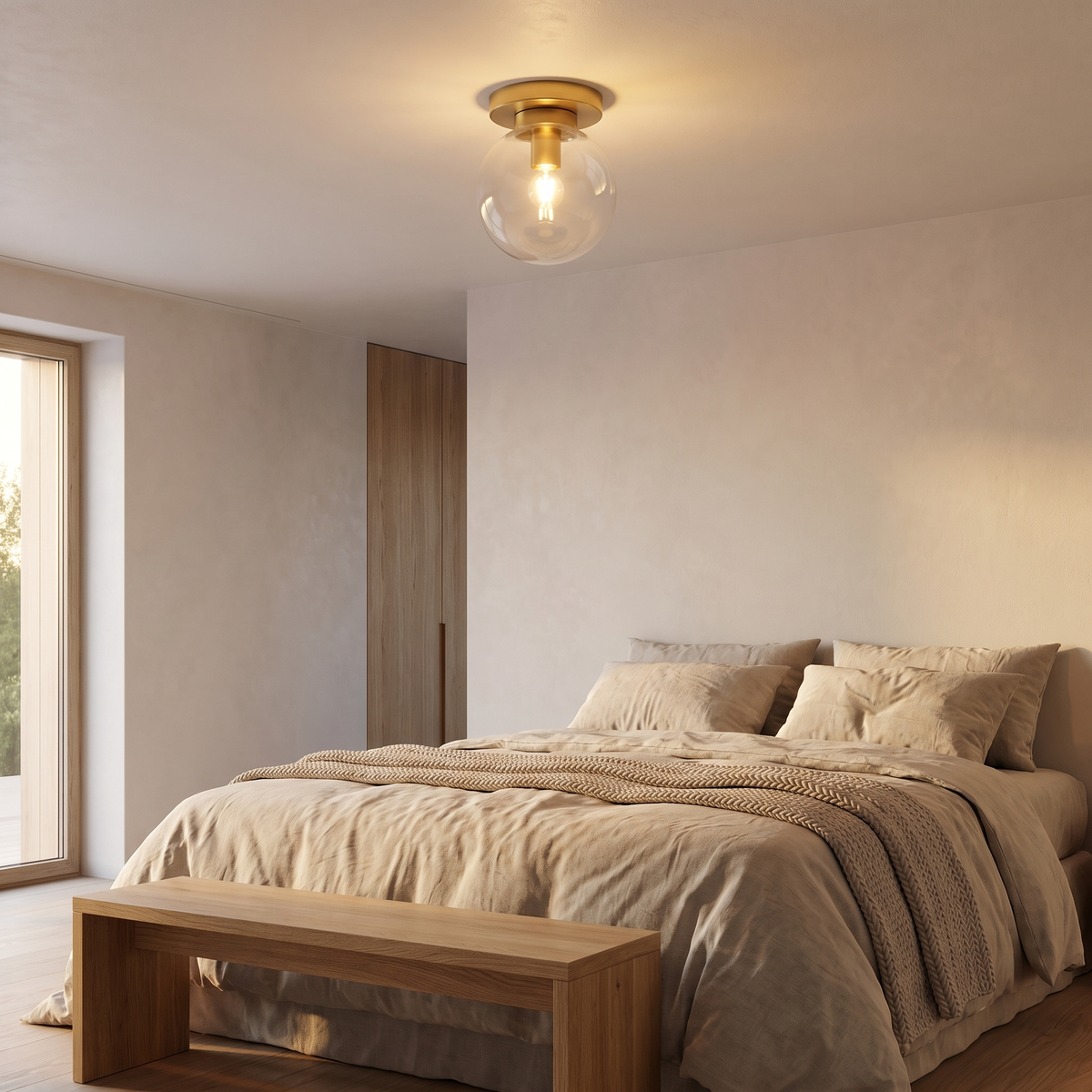 Glass Globe Flush Mount Light in a bedroom