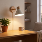 Cone Shade Wood Mount Wall Lamp in a home office