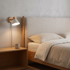 Cone Shade Wood Mount Wall Lamp in a bedroom, showing size