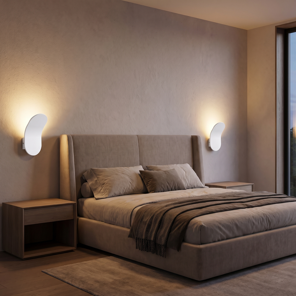 Curved LED Wall Sconce in a bedroom, showing size