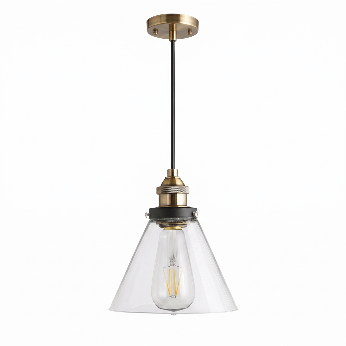 Clear Glass Bell Pendant Light in Wide Bell on white background