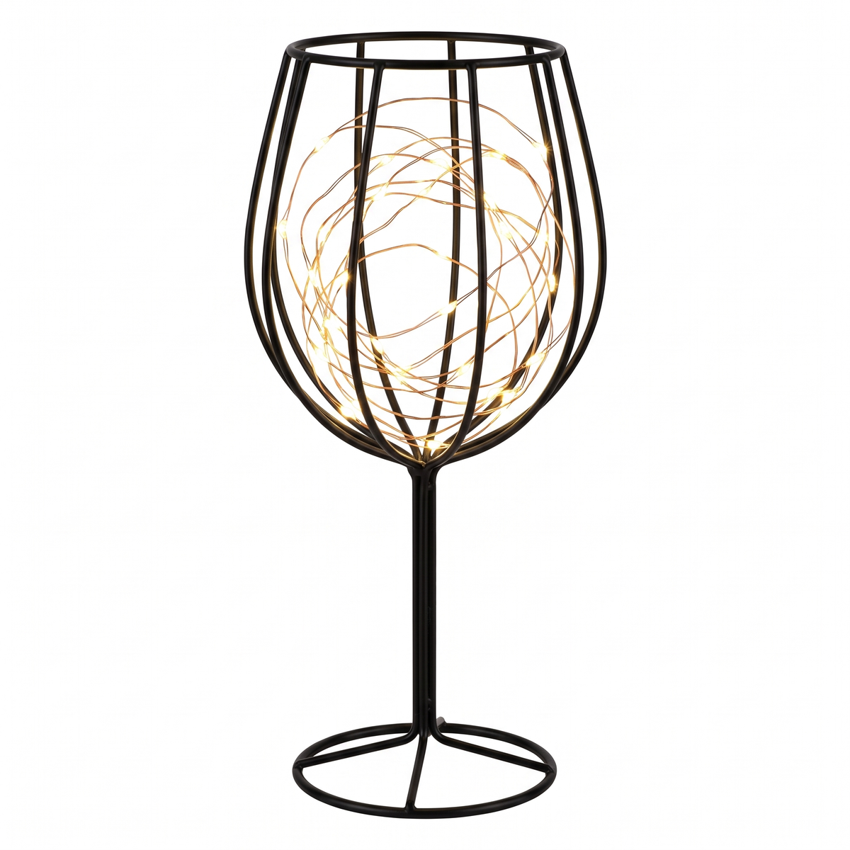 Wire Cage Battery Accent Lamp in Wine Glass on white background