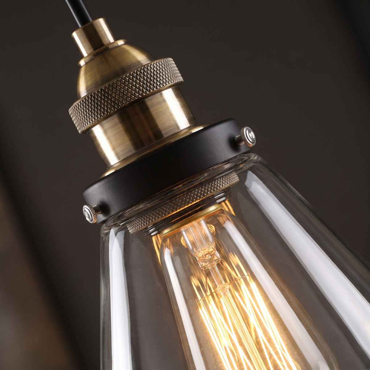 Clear Glass Bell Pendant Light close-up of the brass socket and clear glass