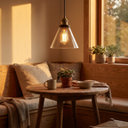 Clear Glass Bell Pendant Light in a breakfast nook
