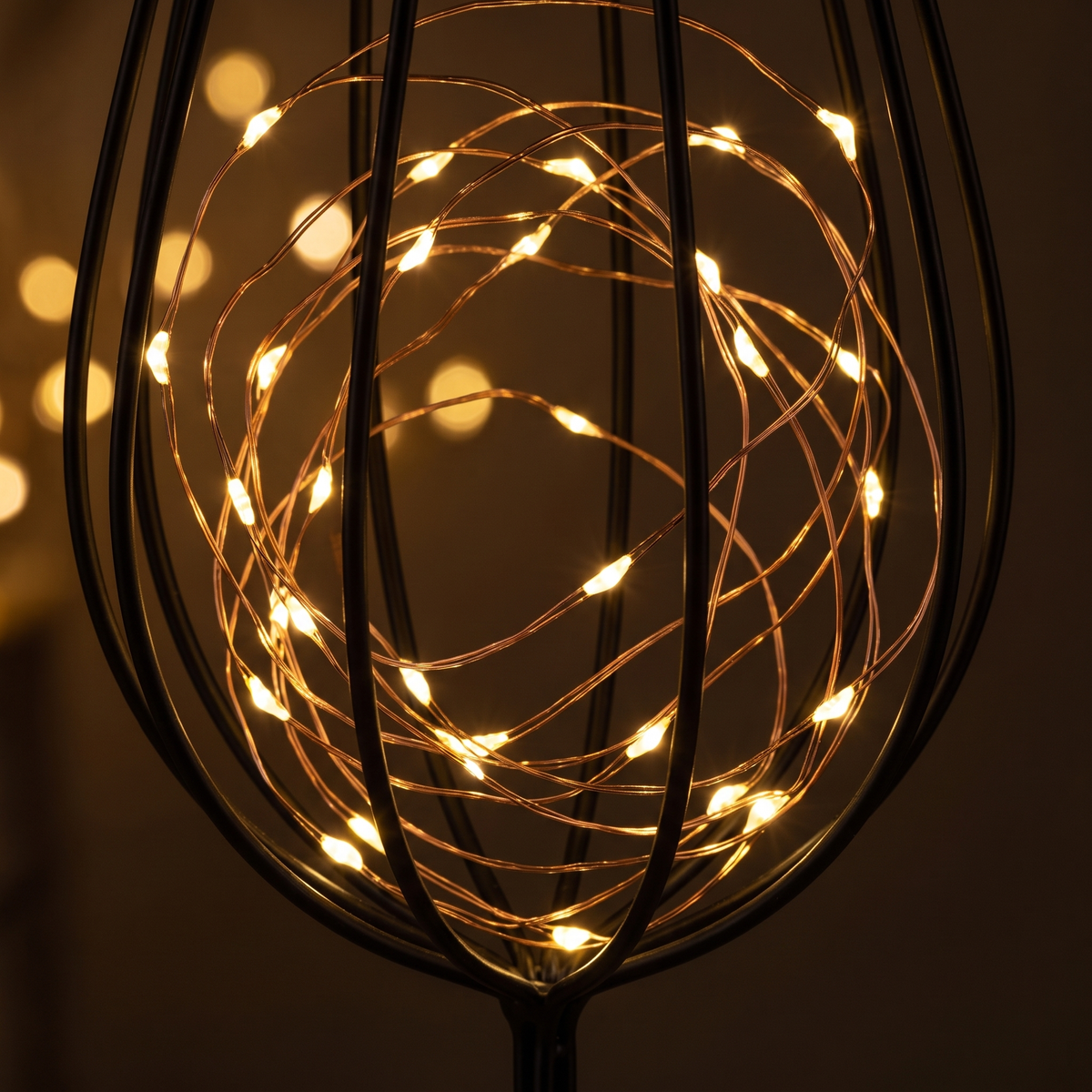 Wire Cage Battery Accent Lamp close-up of the wire frame and fairy lights