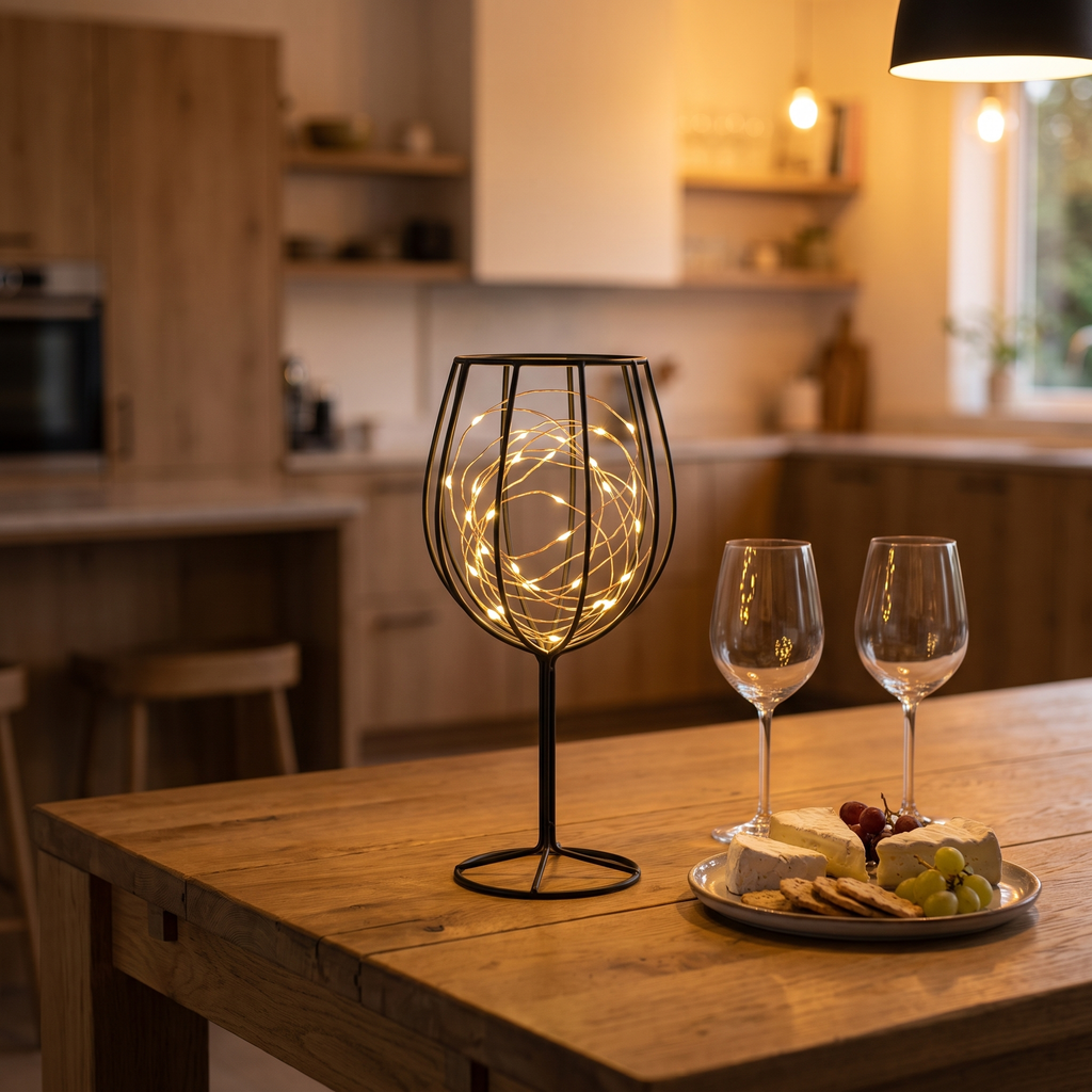 Wire Cage Battery Accent Lamp on a dining table