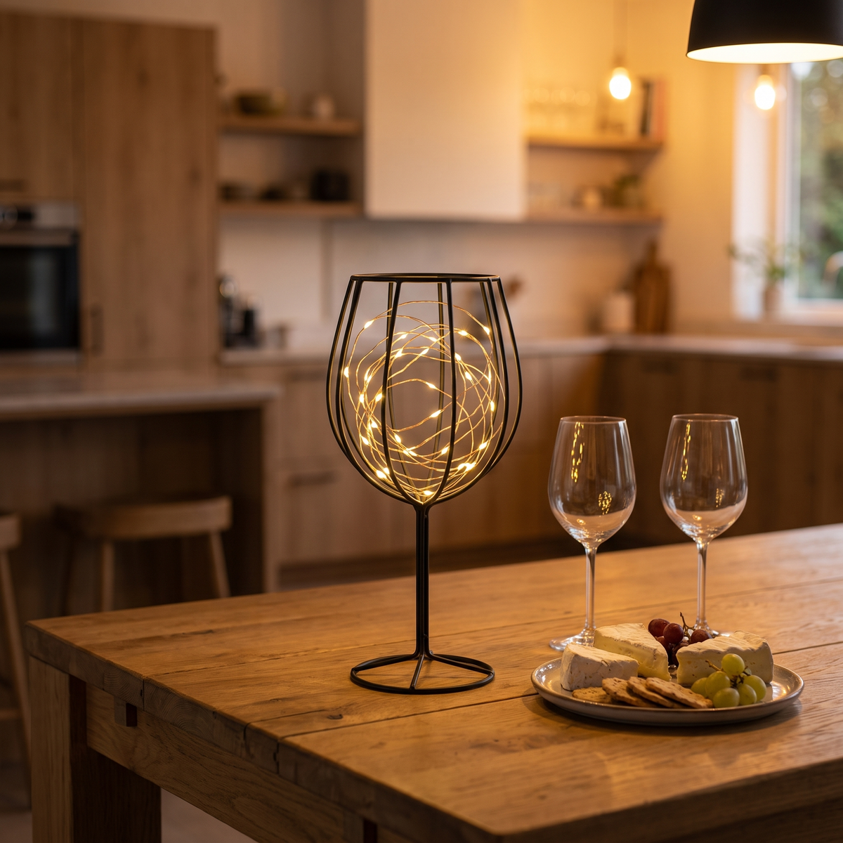 Wire Cage Battery Accent Lamp on a dining table