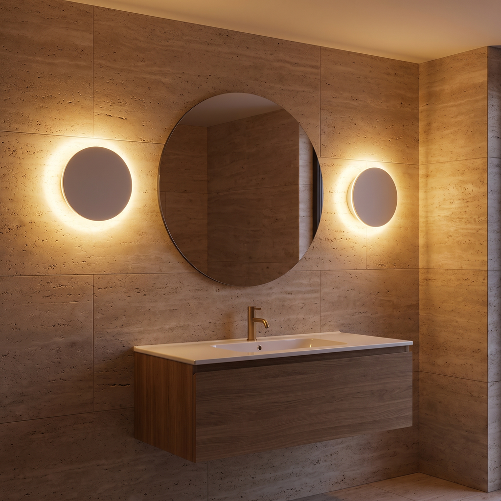Eclipse Round LED Wall Light in a bathroom