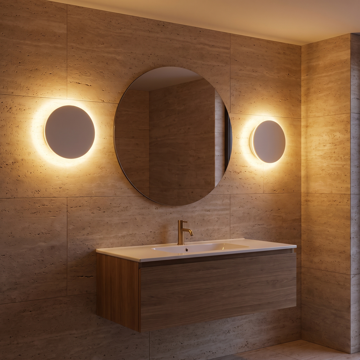 Eclipse Round LED Wall Light in a bathroom