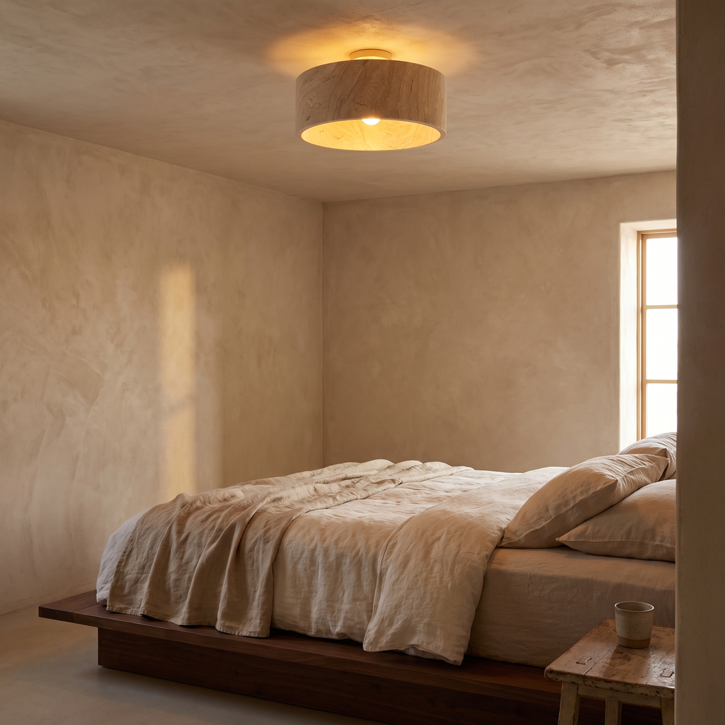 Stone Drum Flush Mount Ceiling Light in a bedroom