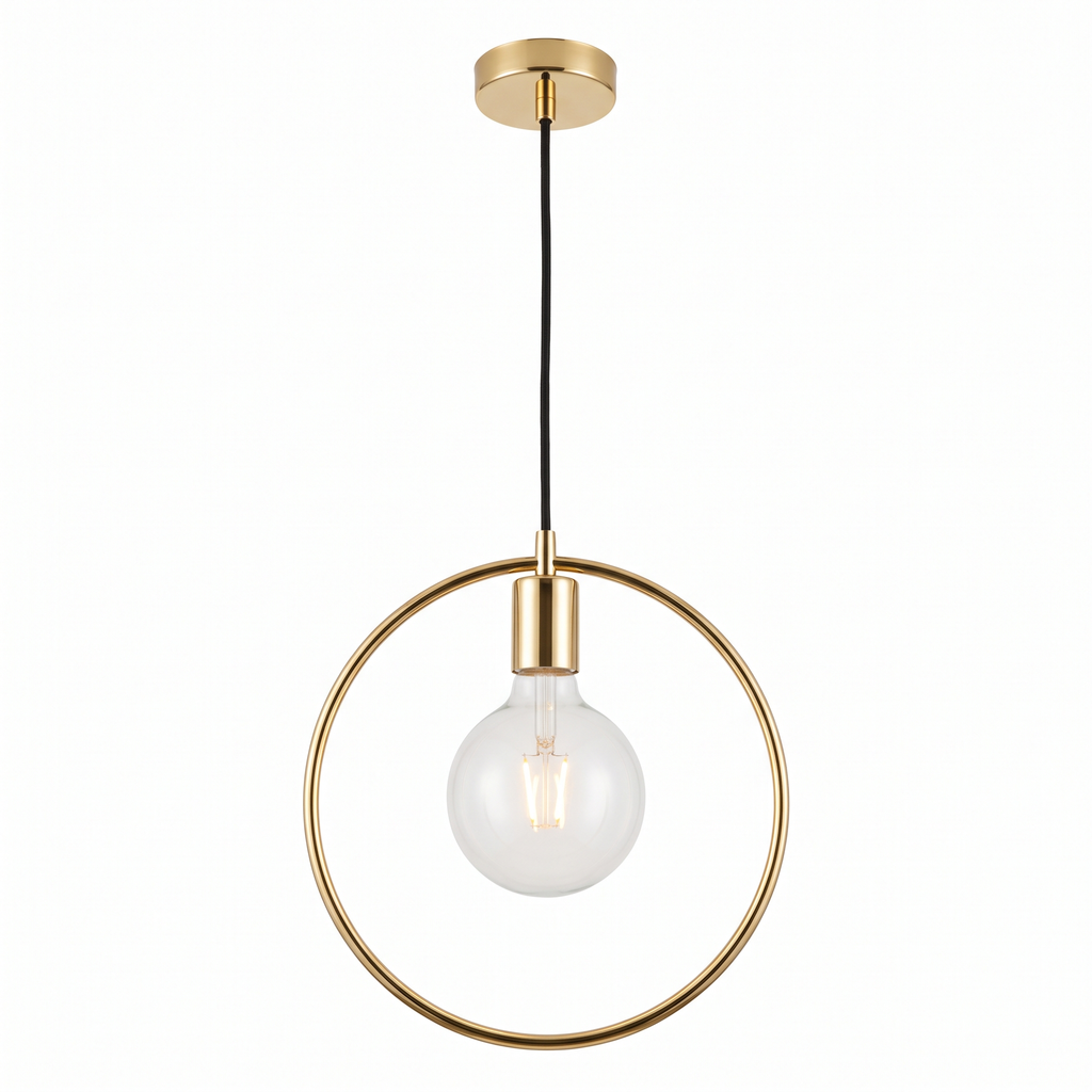 Gold Circle Pendant Light in gold on white background