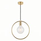 Gold Circle Pendant Light in gold on white background