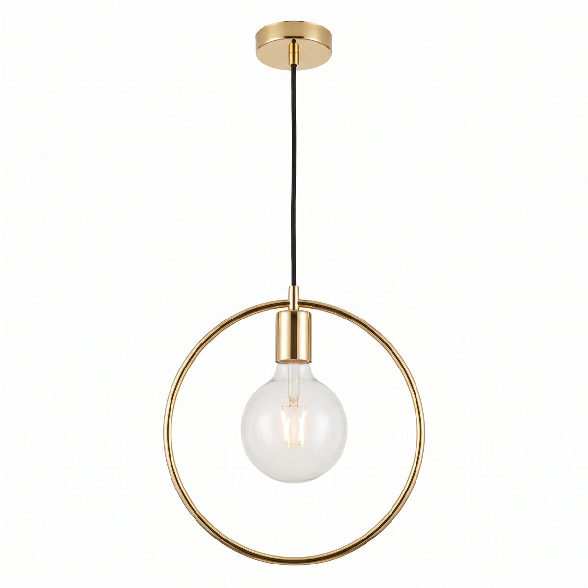 Gold Circle Pendant Light in gold on white background