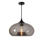 Oval Colored Glass Pendant Light in Smoky Gray on white background
