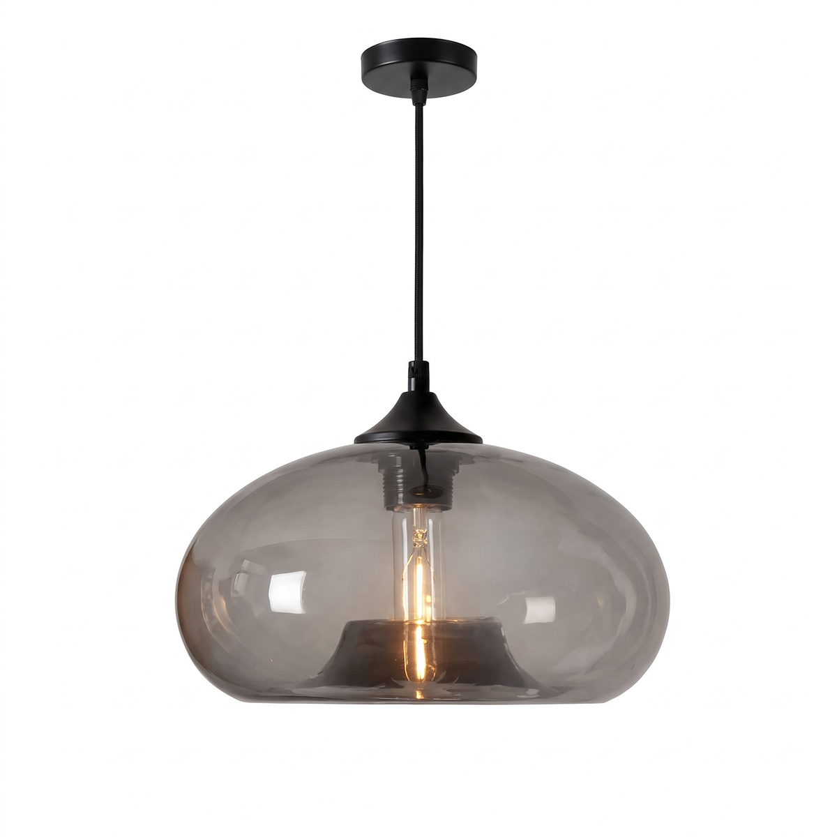 Oval Colored Glass Pendant Light in Smoky Gray on white background
