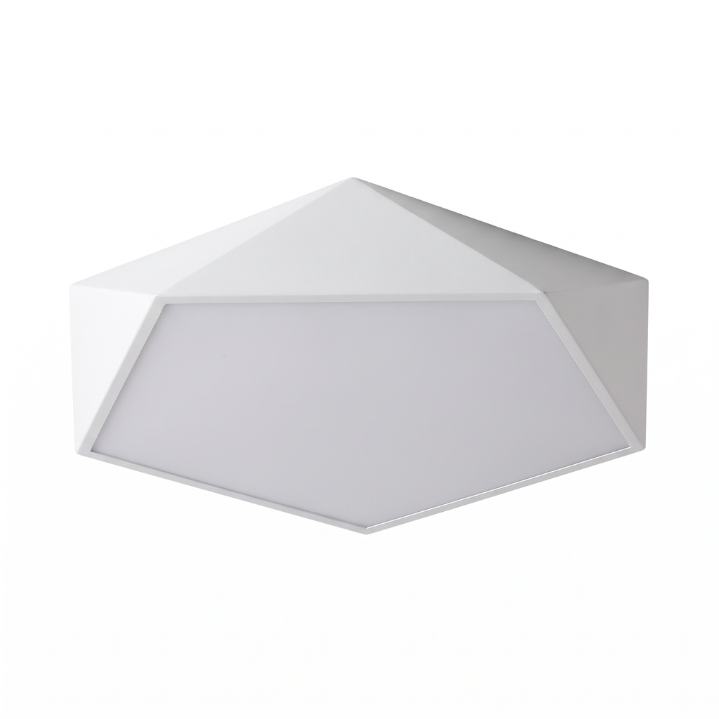 Geometric Pentagon LED Ceiling Light in White on white background