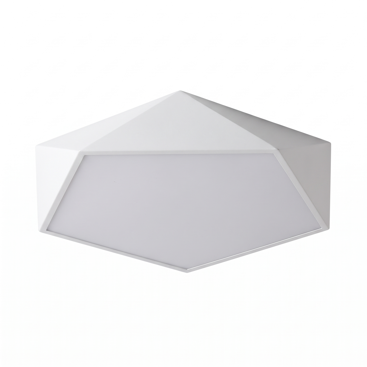 Geometric Pentagon LED Ceiling Light in White on white background