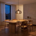 Oval Colored Glass Pendant Light in a dining room, showing size