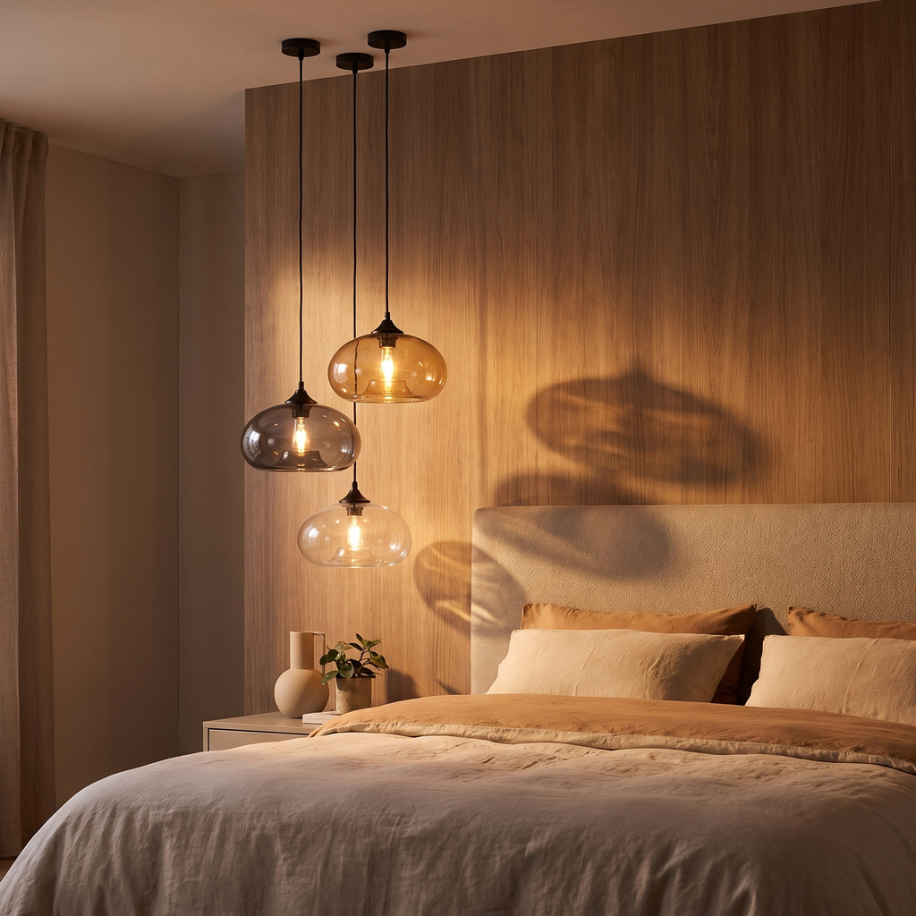 Oval Colored Glass Pendant Light in a bedroom