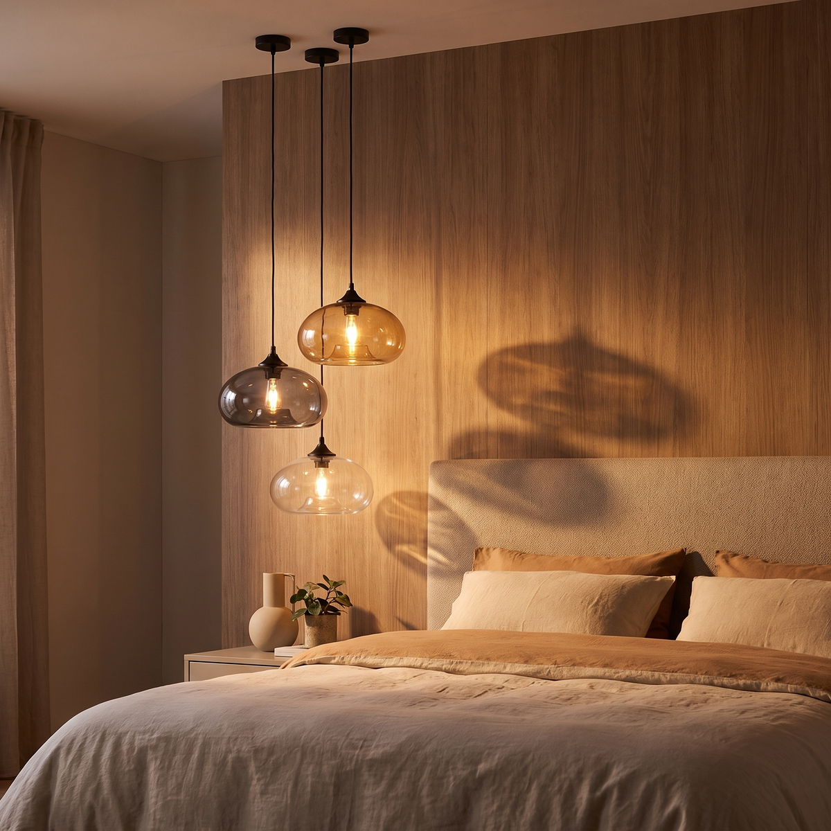 Oval Colored Glass Pendant Light in a bedroom