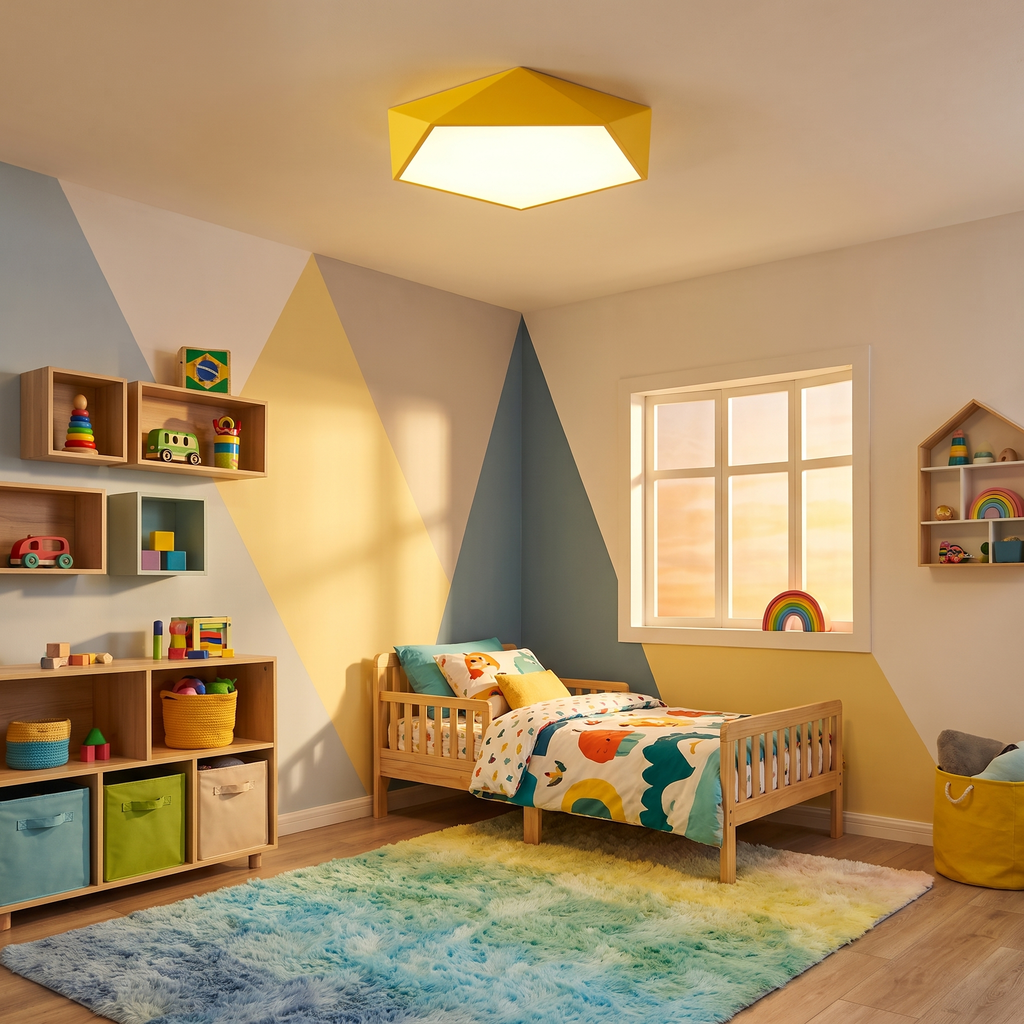 Geometric Pentagon LED Ceiling Light in a kids' room