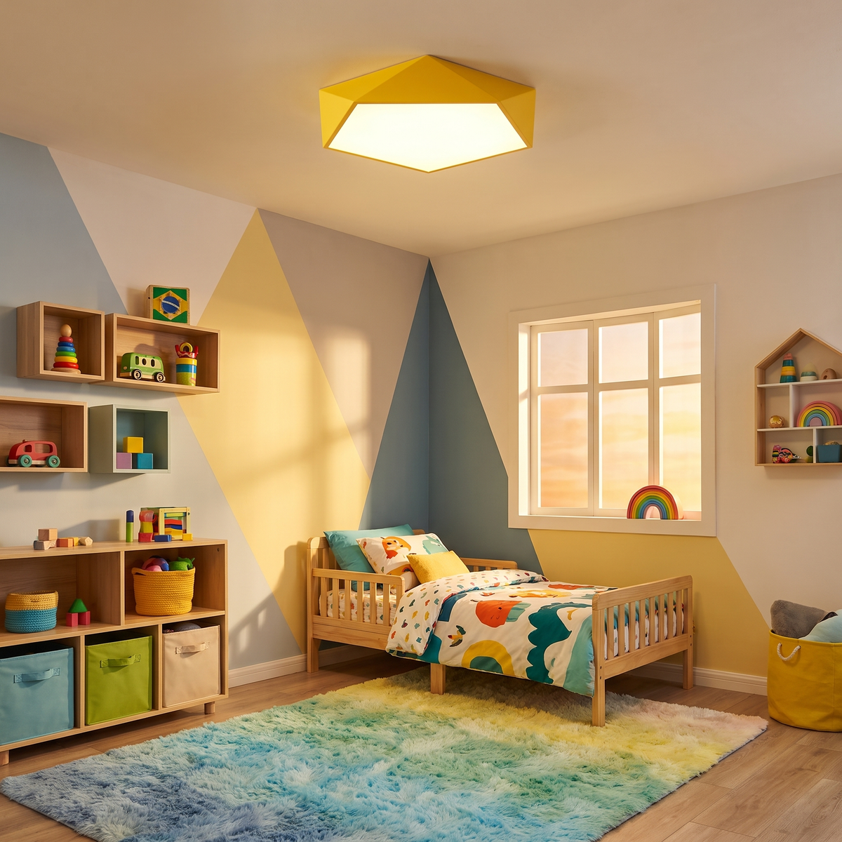 Geometric Pentagon LED Ceiling Light in a kids' room