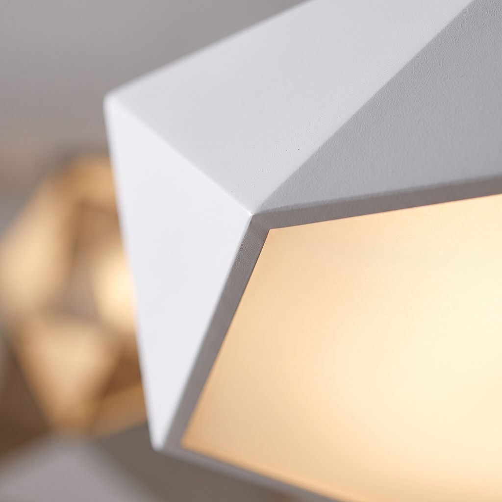Geometric Pentagon LED Ceiling Light close-up of the faceted edges and frosted face