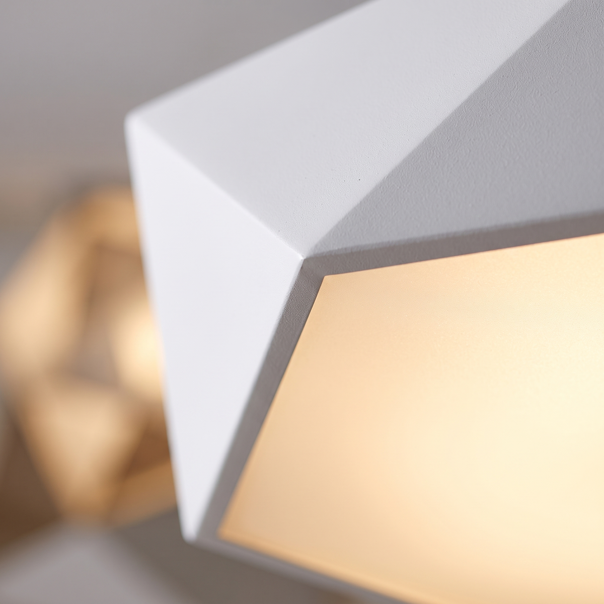 Geometric Pentagon LED Ceiling Light close-up of the faceted edges and frosted face