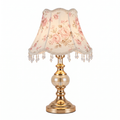 Floral Fabric Shade Table Lamp in Pink Floral on white background