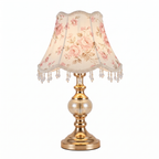 Floral Fabric Shade Table Lamp in Pink Floral on white background