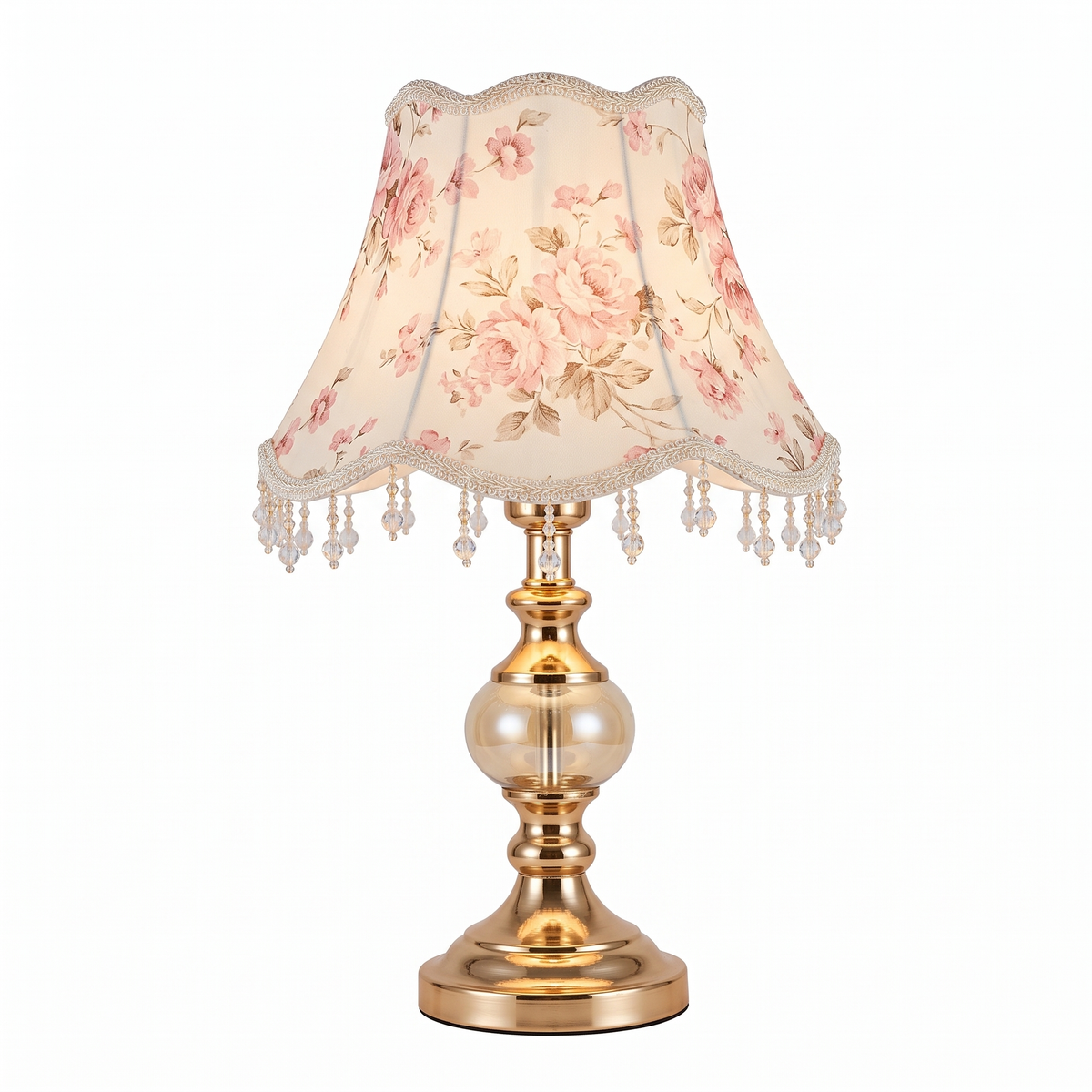 Floral Fabric Shade Table Lamp in Pink Floral on white background