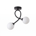 Curved Two-Light Glass Globe Ceiling Light in Black on white background