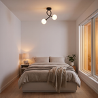 Curved Two-Light Glass Globe Ceiling Light in a bedroom, showing size