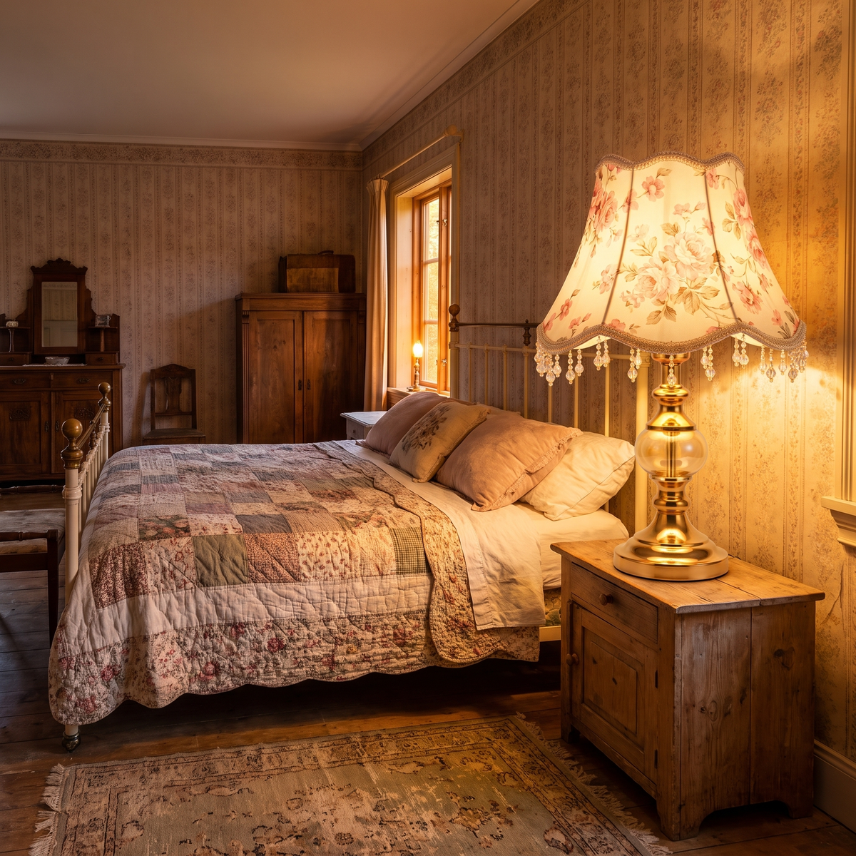 Floral Fabric Shade Table Lamp on a nightstand, showing size