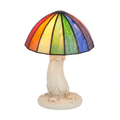 Stained Glass Style Mushroom Lamp in Rainbow on white background