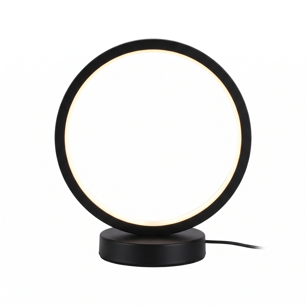 Halo Ring LED Table Lamp in Black on white background