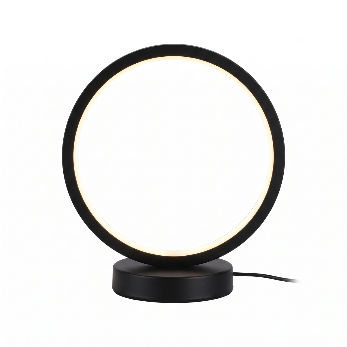 Halo Ring LED Table Lamp in Black on white background