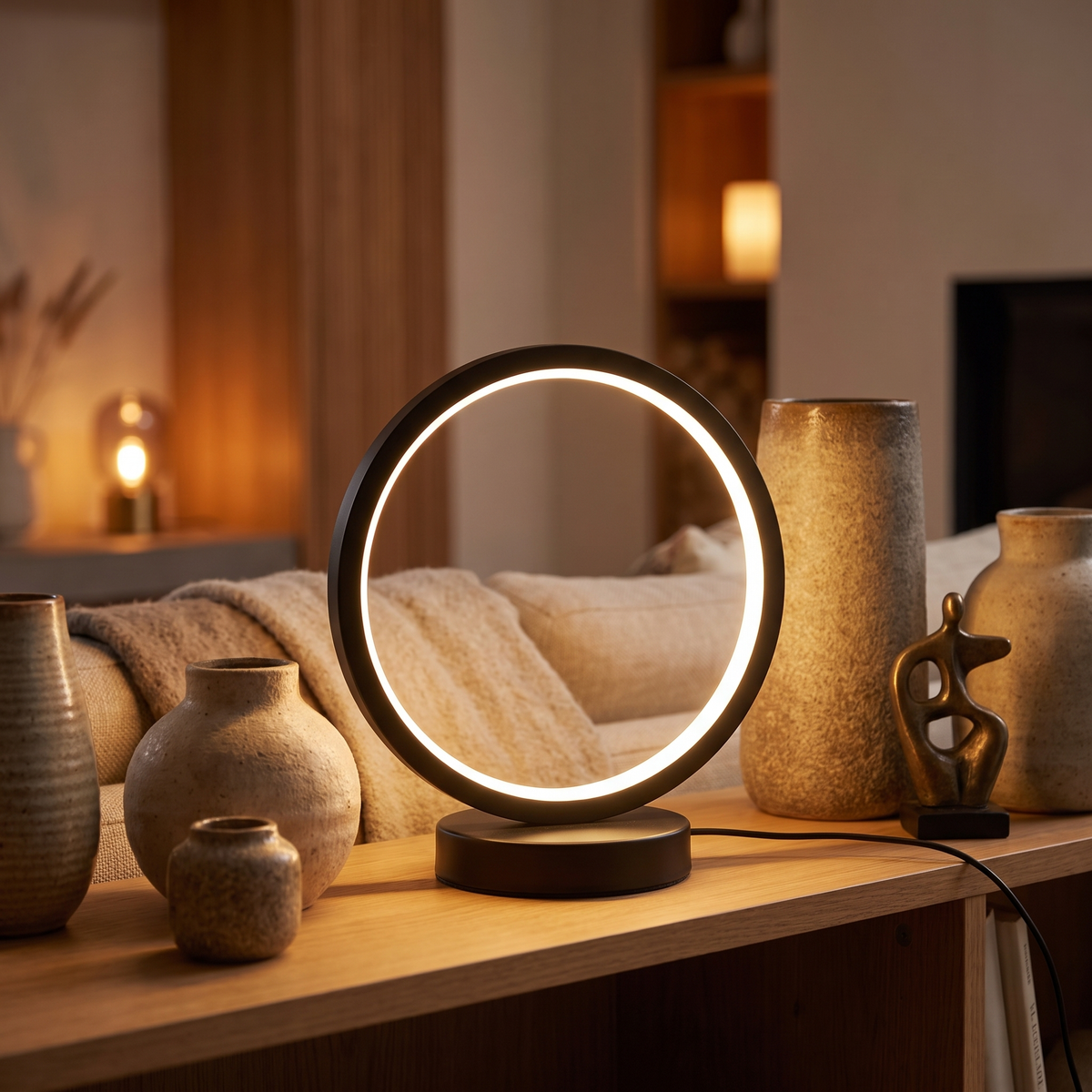Halo Ring LED Table Lamp in a living room