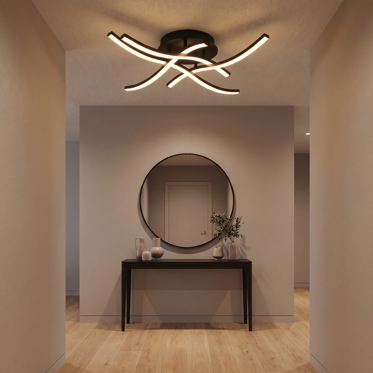 Wave LED Semi Flush Ceiling Light in a modern hallway