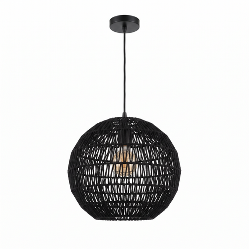 Woven Ball Pendant Light in Black on white background