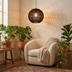 Woven Ball Pendant Light in a living room reading corner