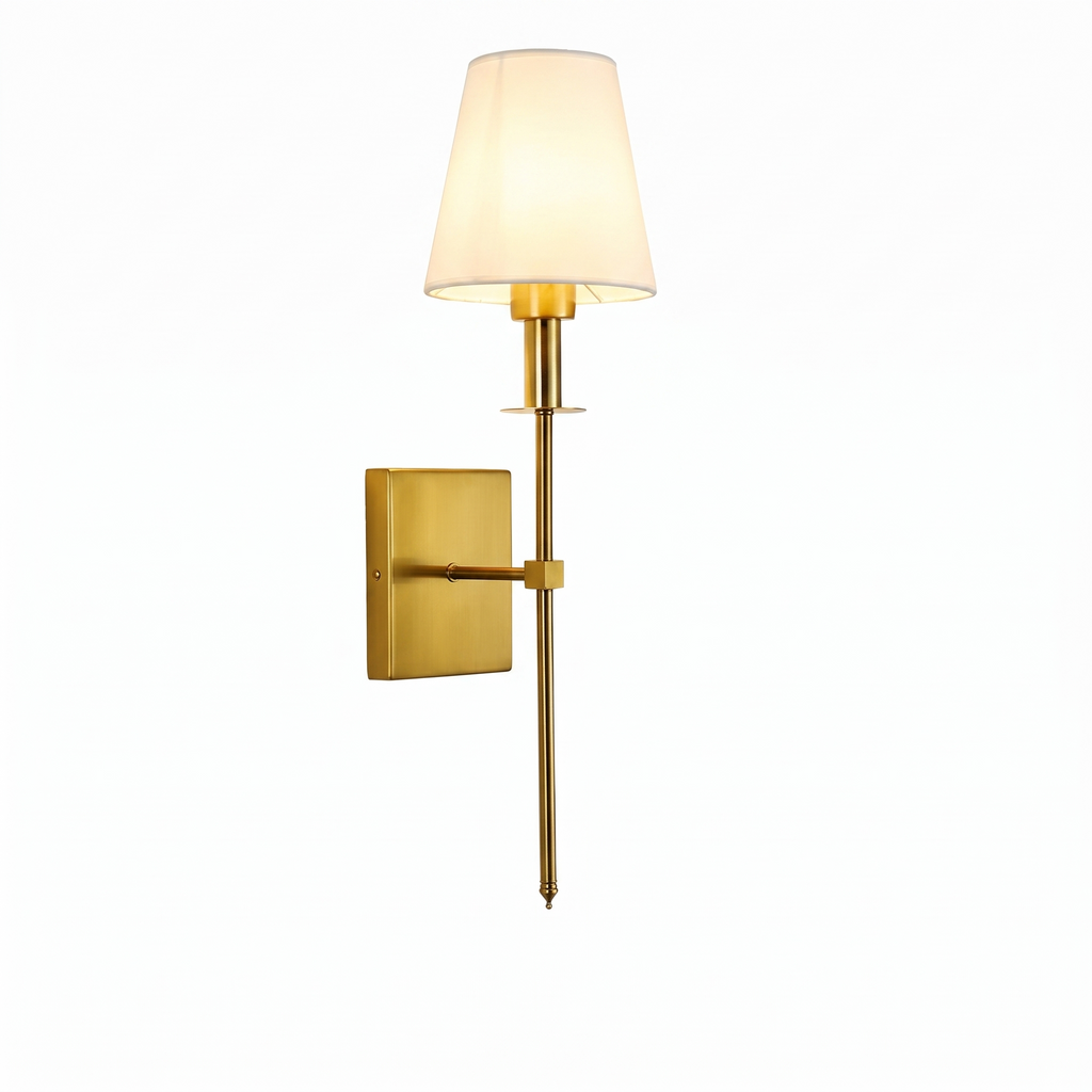 Brass Wall Sconce with Shade in brass on white background