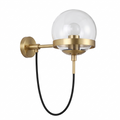 Looped Cord Glass Globe Sconce in Gold with Clear glass on white background
