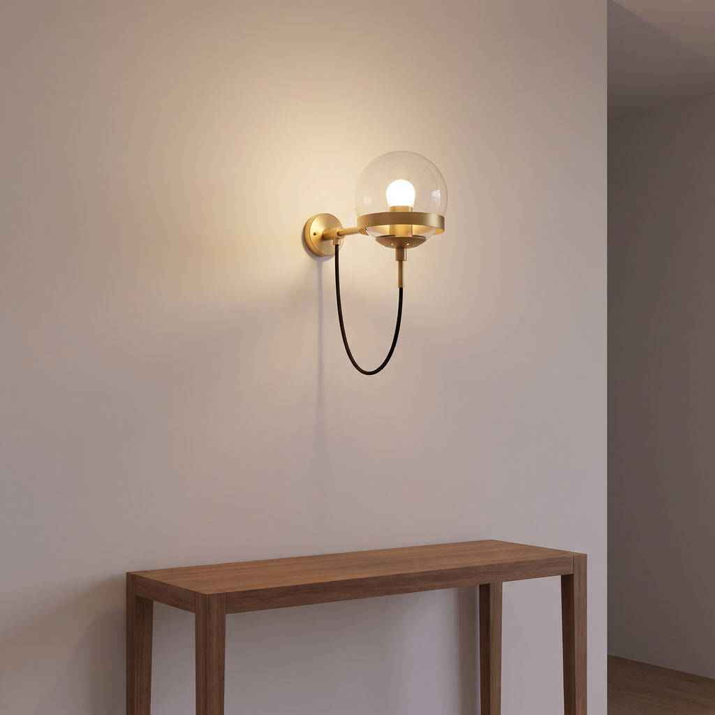 Looped Cord Glass Globe Sconce in an entryway, showing size