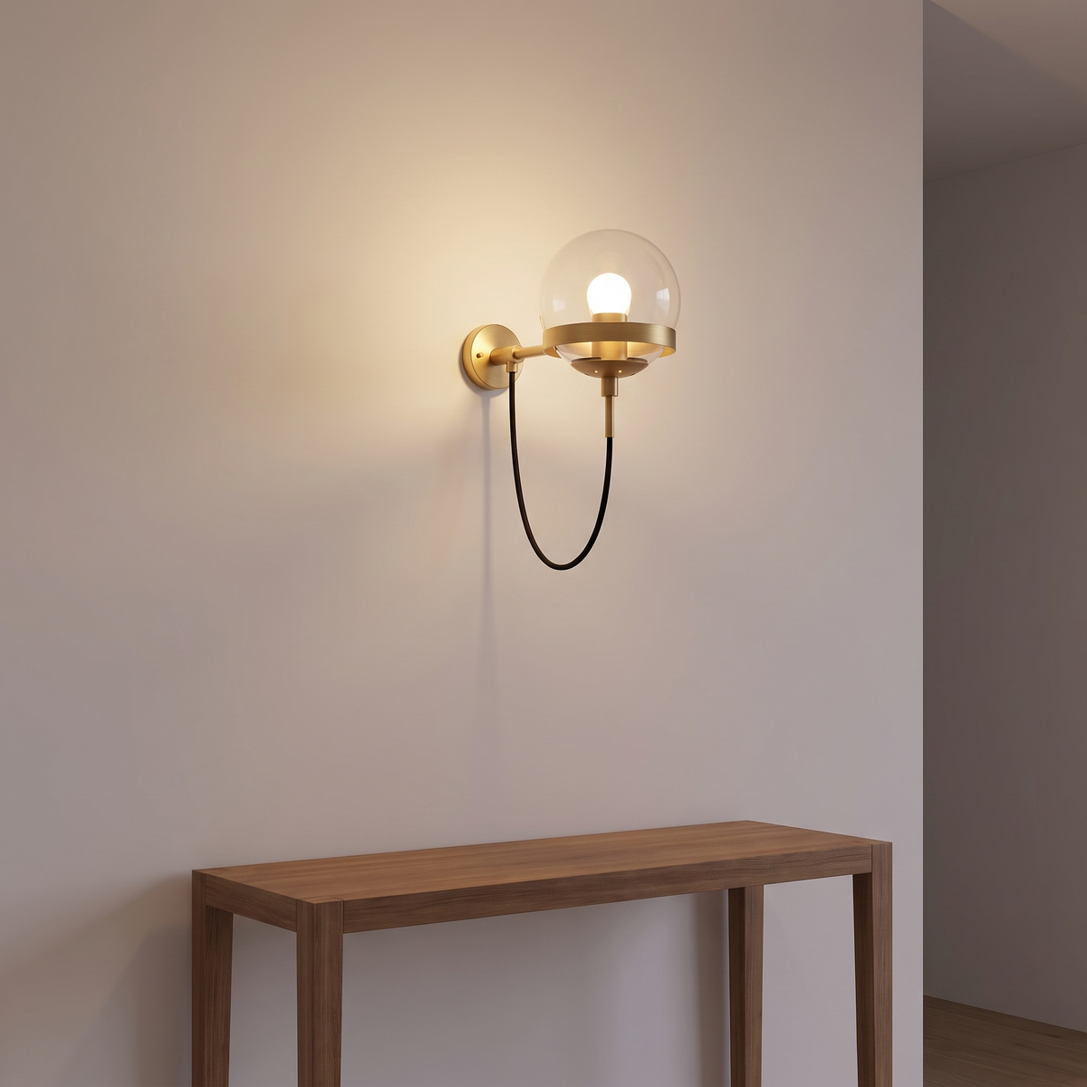 Looped Cord Glass Globe Sconce in an entryway, showing size