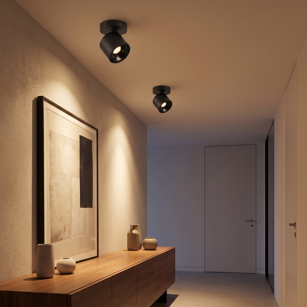 Adjustable LED Ceiling Spotlight in a hallway, showing size
