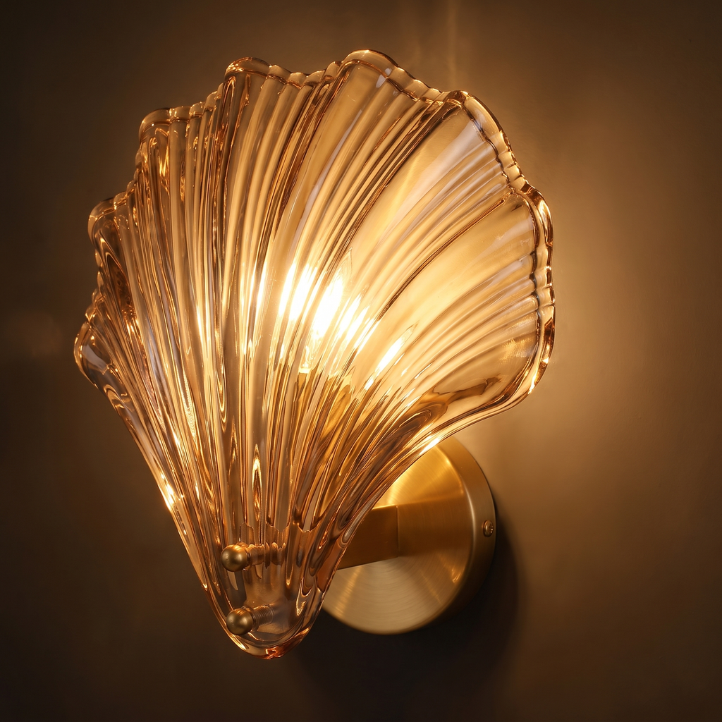 Seashell Glass Wall Sconce close-up of the ribbed shell glass