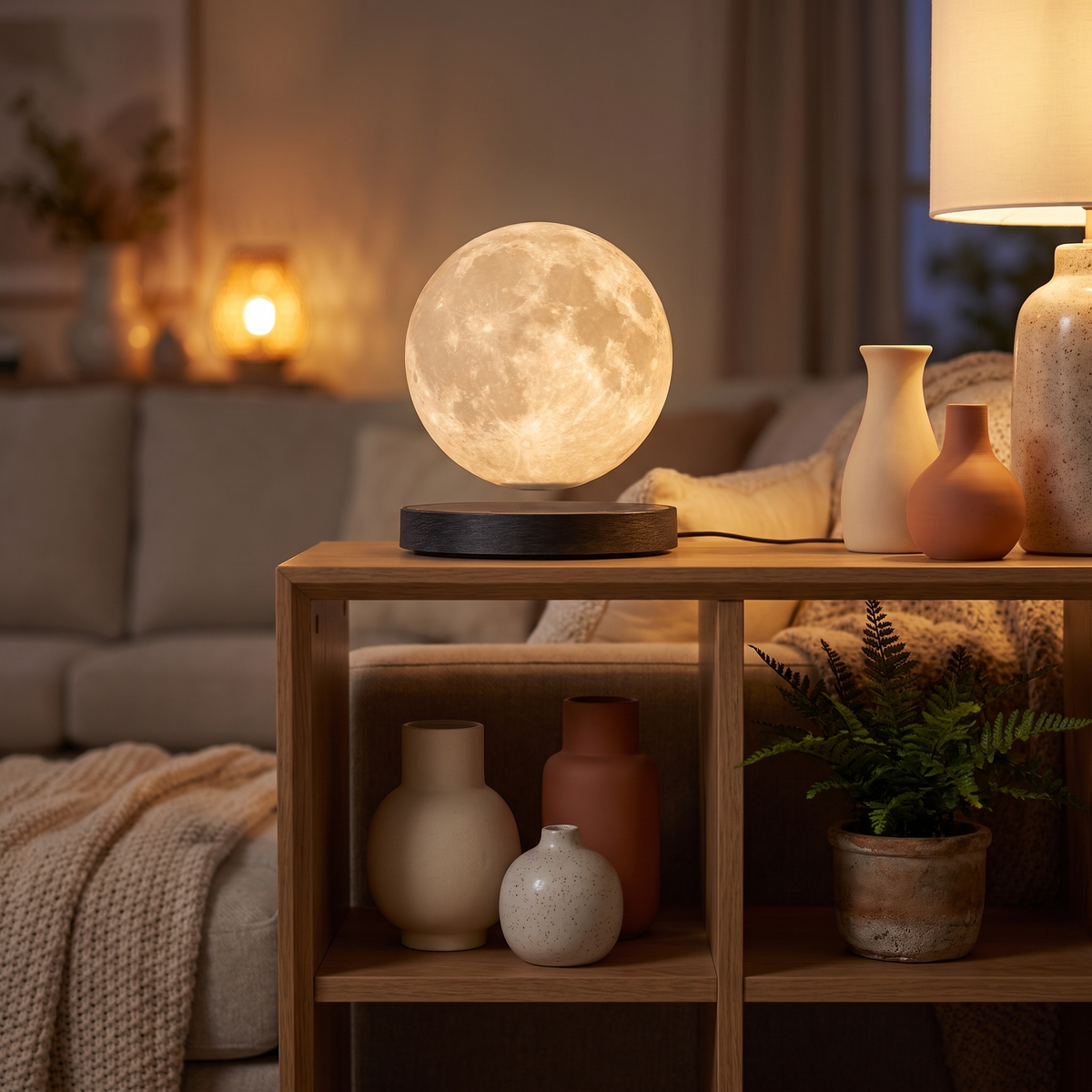 Levitating Moon Lamp in a living room