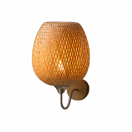 Woven Bamboo Wall Sconce on white background